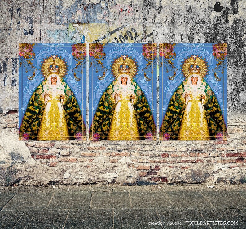 Lot de 3 Affiches bondieuseries Madones Vierges Religieuses Posters esprit roulotte image 8