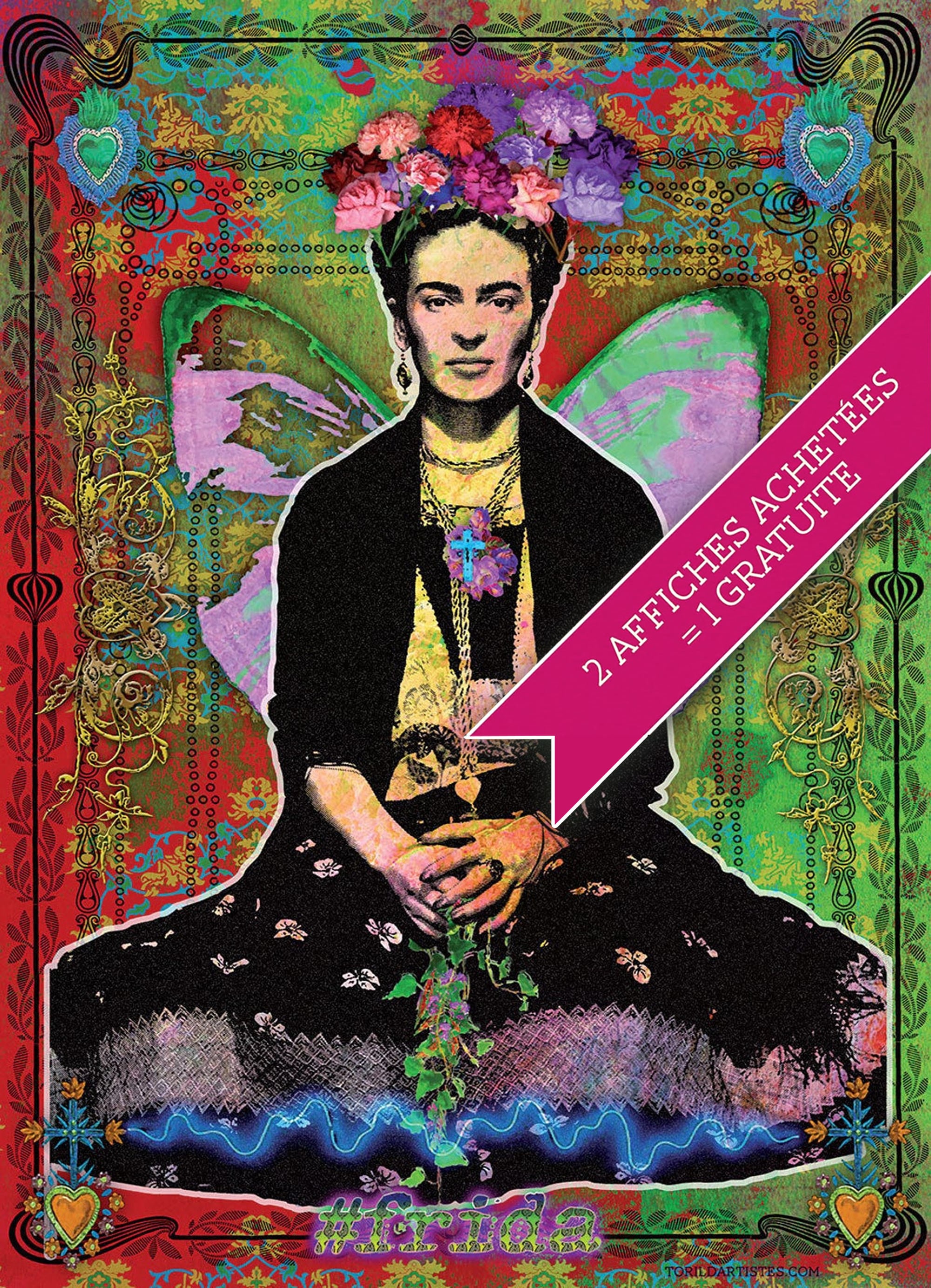 Frida Flowers Poster - L'artiste Mexicaine F. Kahlo en Mode Buddha avec Des Fleurs Dans Les Cheveux 