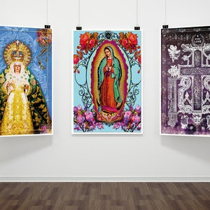 Lot de 3 Affiches bondieuseries Madones Vierges Religieuses Posters esprit roulotte image 2