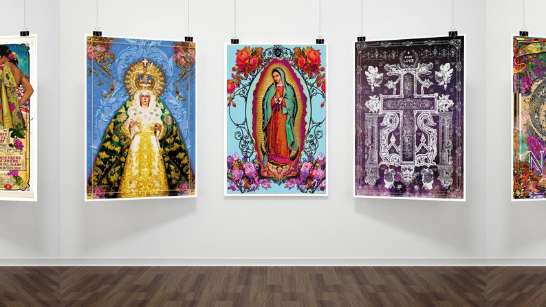 Lot de 3 Affiches bondieuseries Madones Vierges Religieuses Posters esprit roulotte image 2