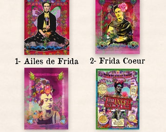 Frida Flowers Poster - Mexican Artist F. Kahlo in Buddha mode with flowers in her hair and damaged butterfly wings