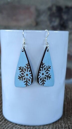 Wooden Snowflake Engraved Dangling Earrings
