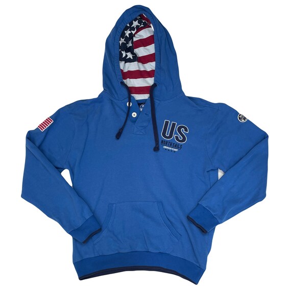 Vintage Y2K Blue American Flag Sailing Hoodie Size XXL by North