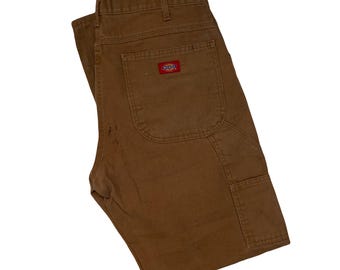 Pantalones de carpintero Dickies vintage desgastados, de algodón grueso, color beige tostado, de lona, de tejido de pato, de los años 90, talla 33 L32
