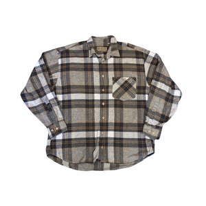 Vintage 90&#39;s Chunky large Check Grey & Brown heavy wool mix Lumberjack Shirt size XL by globetrotter