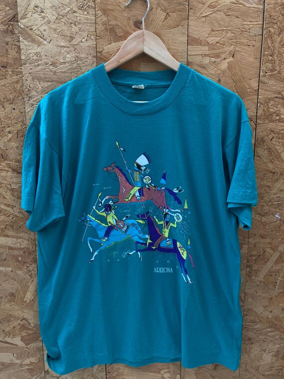 Vintage 90s Turquoise Arizona Native Art Souvenir Single Stitch T