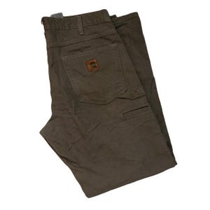 Vintage 90s distressed worn Carhartt light beige grey heavy cotton canvas duck weave workwear carpenter pants trousers W32 L30