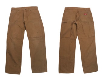 Vintage 90s W33 L32 Worn Distressed Dickies Heavy Cotton Tan Beige