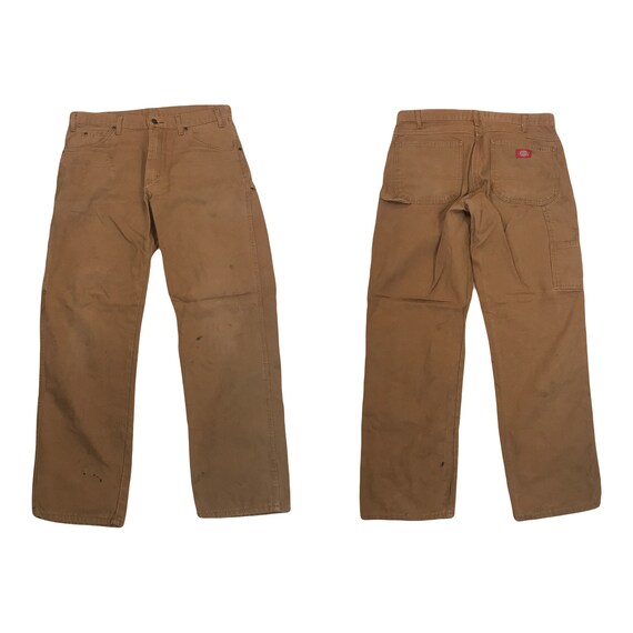 Vintage 90s W33 L32 Worn Distressed Dickies Heavy Cotton Tan Beige