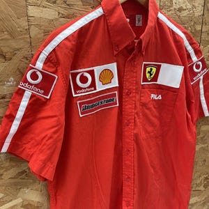 Vintage Fila Ferrari Racing Team Kurzarm Button Up Shirt Herren L Rot Bild 3