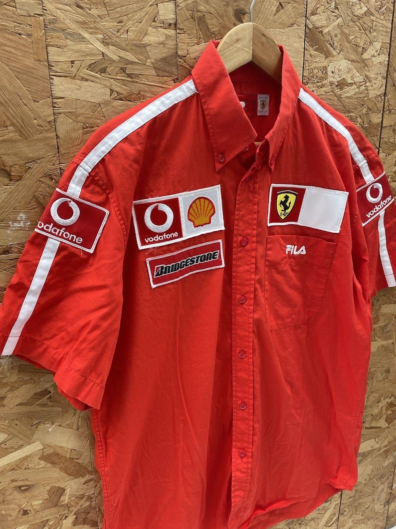 Vintage Fila Ferrari Racing Team Kurzarm Button Up Shirt Herren L Rot Bild 3