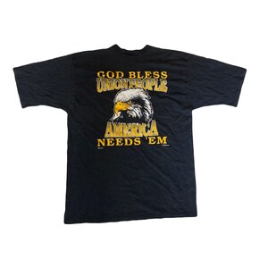 Vintage 90s USA Union leader Local 3 American Eagle print black & yellow t shirt size XL