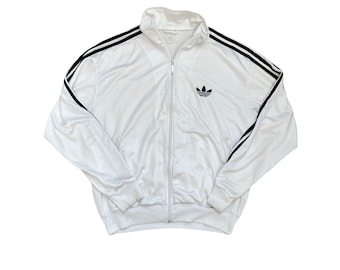 Vintage Adidas Trainingsjacke Weiß Schwarz Trefoil Logo Full-Zip Retro Herren XL