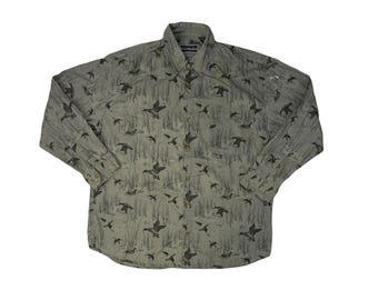 Vintage Y2K Duck Print Men's Long Sleeve Shirt Size L by Field &amp; Stream