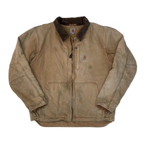 Vintage jaren 90 Carhartt Distressed Tan Full Swing zwaargewicht Duck Jacket, maat L