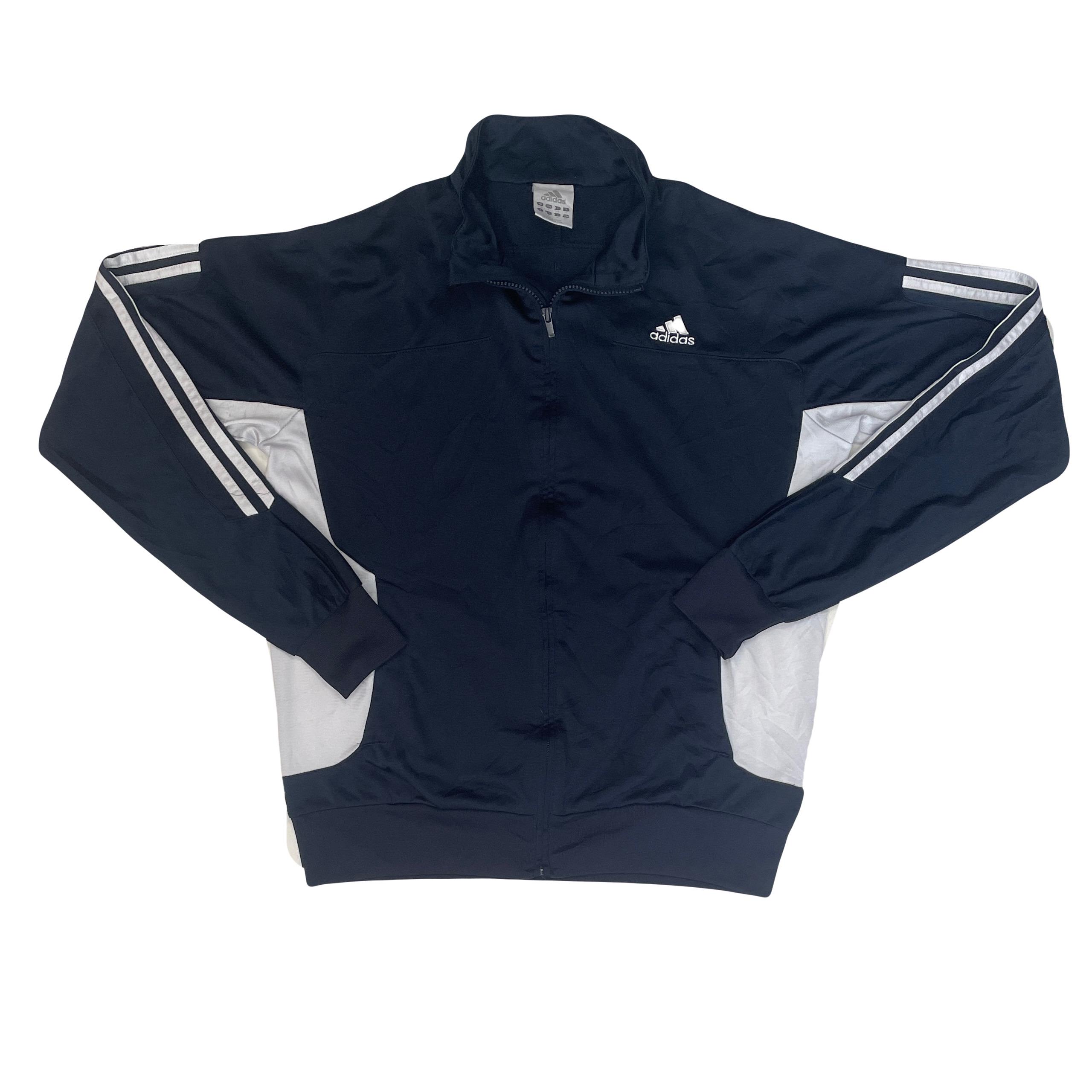 Vintage Y2K Adidas Zip Track Top Navy Blue White Size 36/38