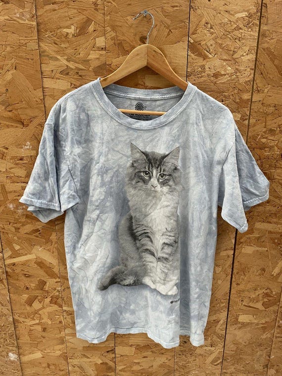 Vintage the Mountain T-shirt Men's L Gray/blue Tie-dye Cat Graphic