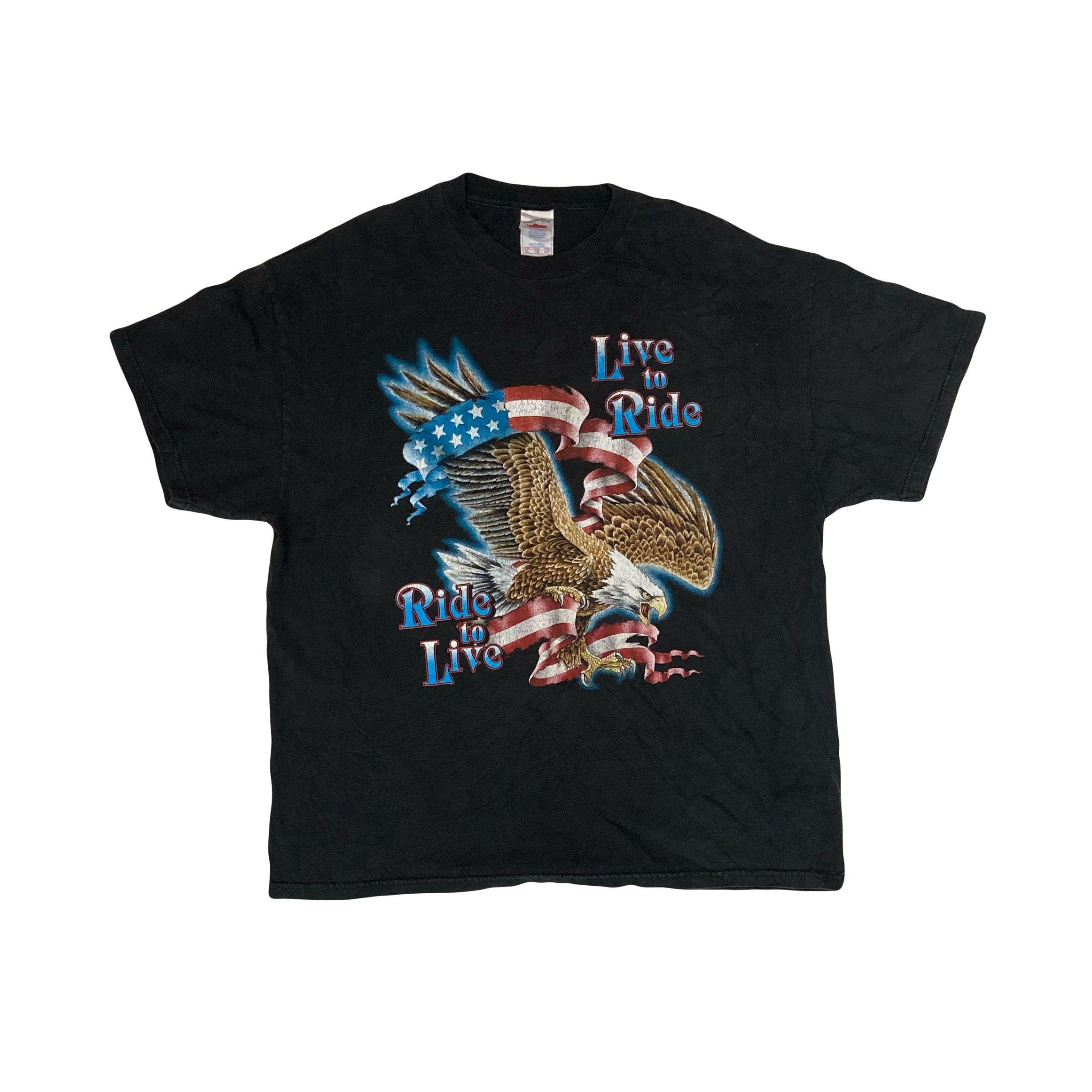 Vintage 90s Live to Ride, Ride to Live USA Flag Eagle Biker Black