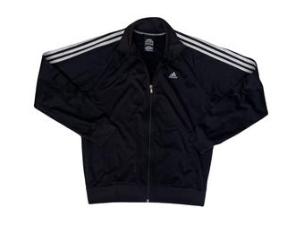 Vintage Y2K Adidas Herren Essentials Trainingsjacke Größe M schwarz mit weißen Streifen