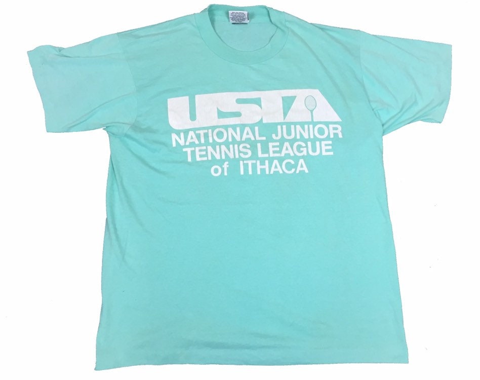 Image of Vintage 80S Usa Ithaca New York High School Tennis League Pastel Green T Shirt Size Xl