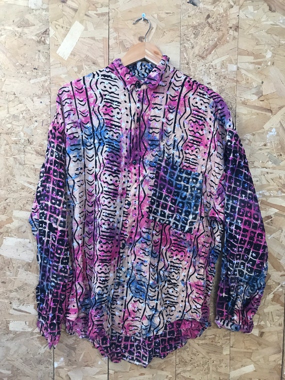 Vintage 80s ugly print crazy pink purple blue bei… - image 3