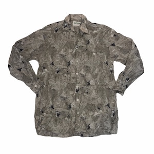 Vintage 90&#39;s beige Grunge Pastel Grey abstract charcoal sketch Pattern long sleeve Shirt oversized medium