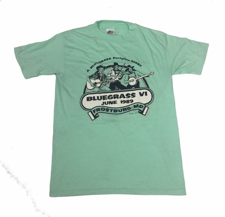 Image of Vintage 80S Bluegrass Festival Frostburg Md Usa 1989 Pastel Mint Green T Shirt Size Large