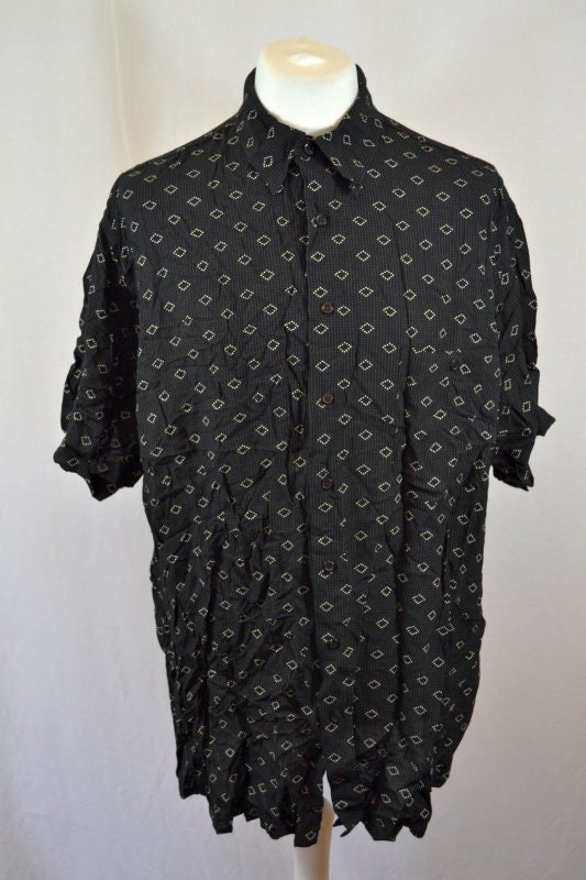 Image of 70's 80's Vintage Black Diamond Pattern Print Shirt