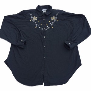 Vintage 90s ladies black embroidery cowgirl rodeo cowboy western shirt by Kiks size large 42