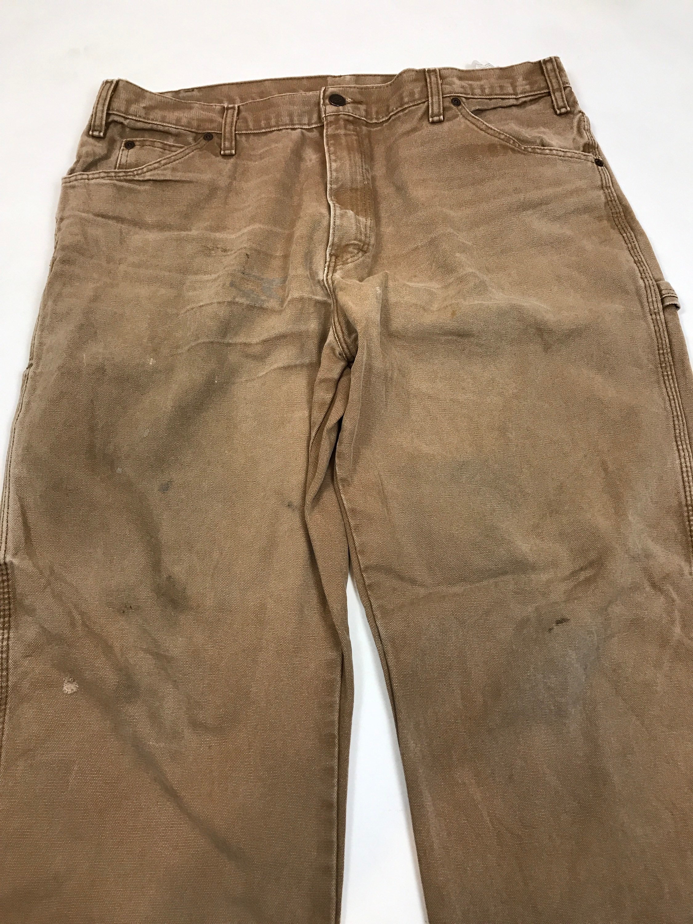 Vintage 90s W38 L32 Worn Distressed Dickies Heavy Cotton Tan Beige