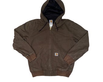 Vintage Carhartt Men&#39;s Size XL Olive Green Hooded Jacket Workwear Canvas