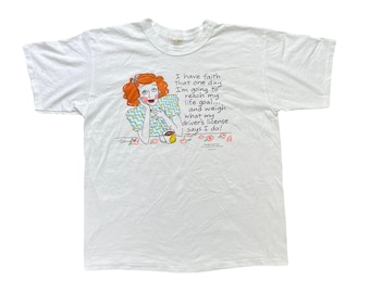 Vintage 90-tals XL t-shirt med enkel söm, rolig och udda illustration