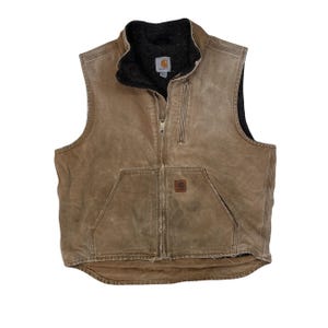 Vintage 90er Jahre Carhartt Herren Größe L Distressed Hellbraun Reißverschluß Weste