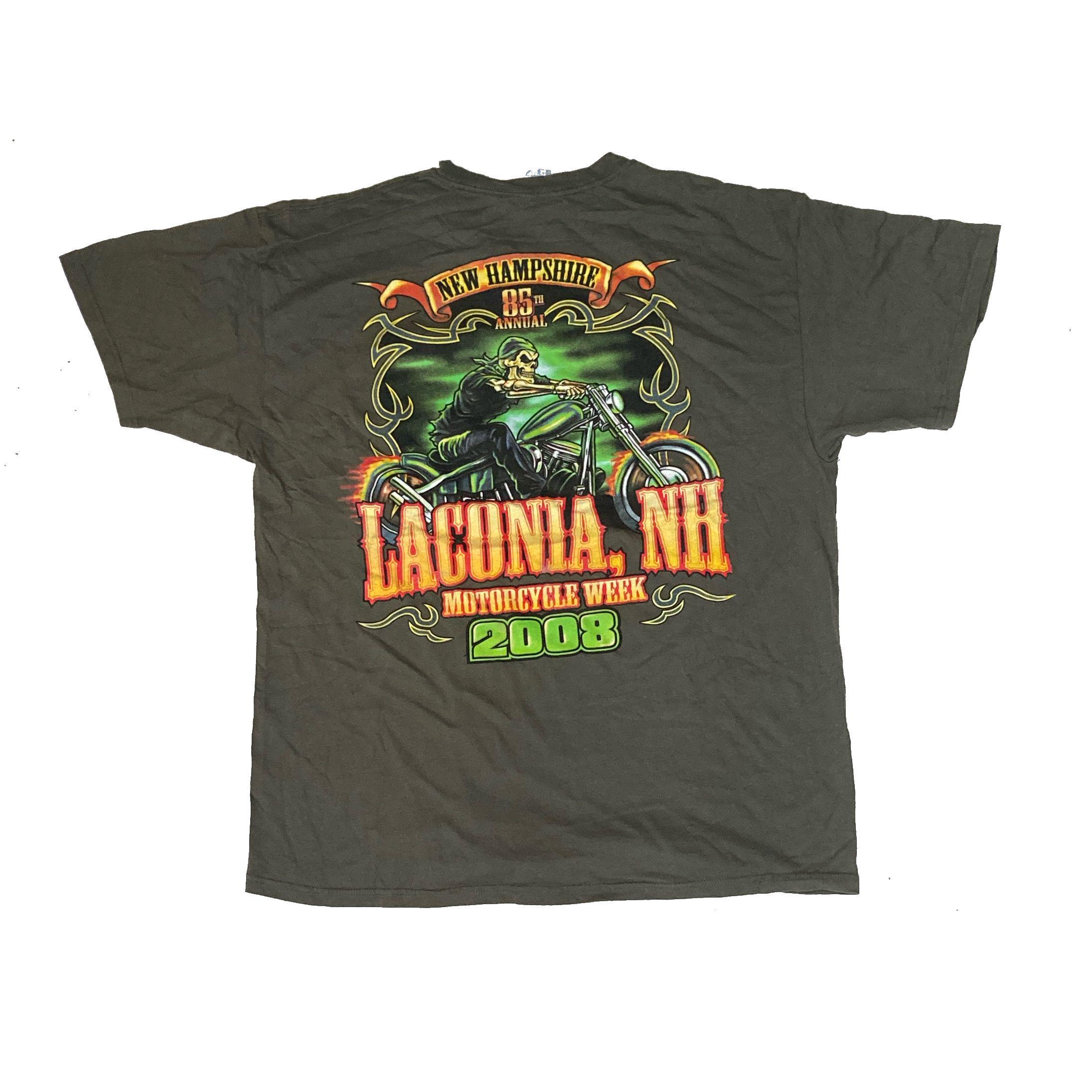 Vintage 85th Annual Laconia NH Bike Week Souvenir Green Biker T