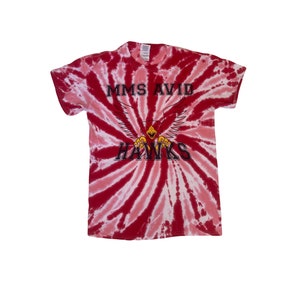 Vintage 90s red white pink tie dye MMS Avid Hawks USA college sports souvenir festival t-shirt size small