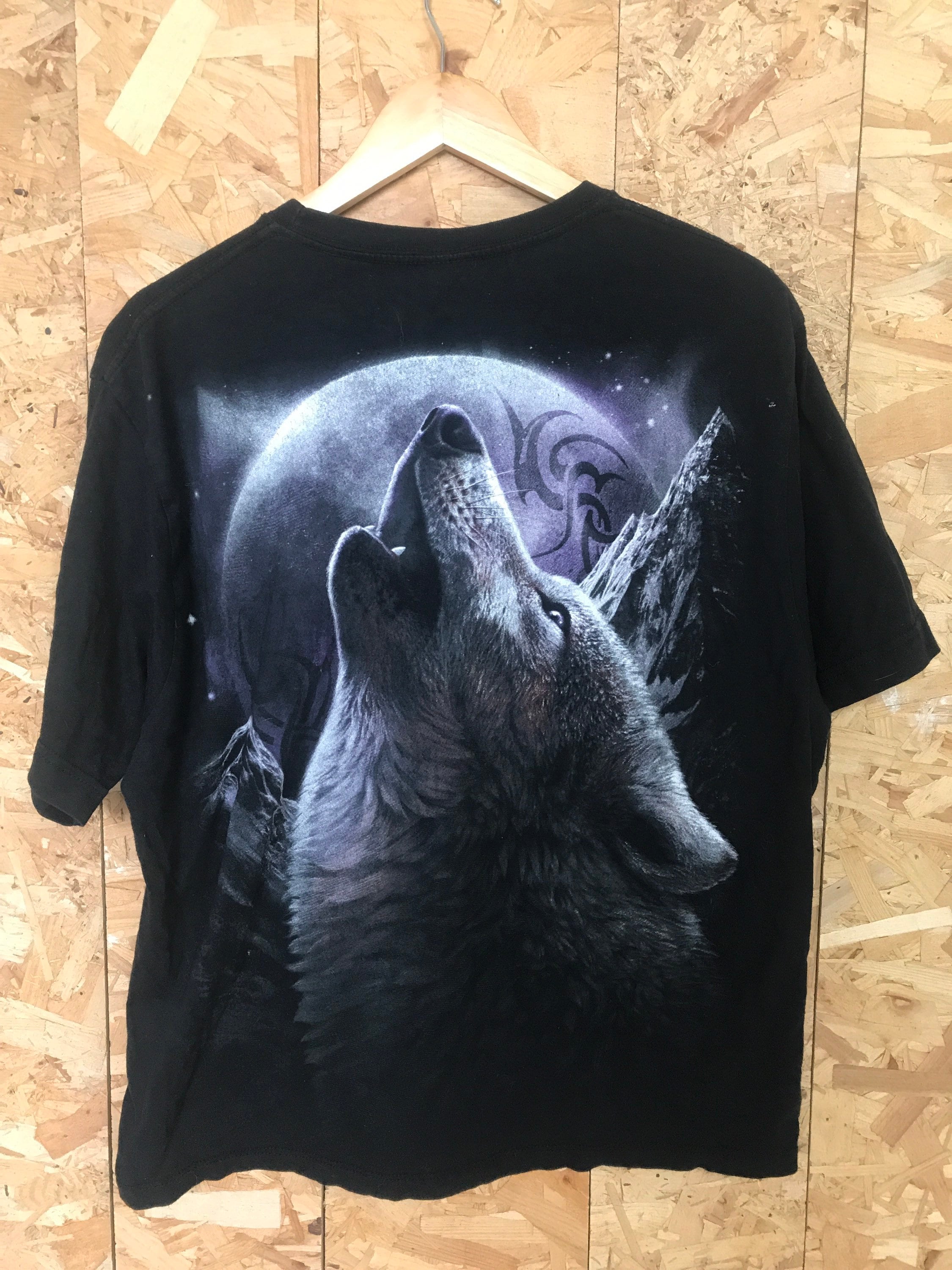 Vintage 00s Emo Style Half Wolf Half Woman Black T Shirt Vintage 00s Emo Style Half Wolf Half Woman Black T Shirt