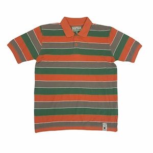Vintage 90s casuals Champion USA orange green horizontal striped polo shirt size small