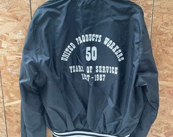 Vintage 80s USA Holloway Black Varsity Jacket, Size XL, United