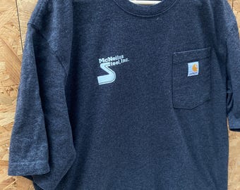 Vintage 90s Carhartt Dark Grey Steel Workers Pocket T-shirt Size