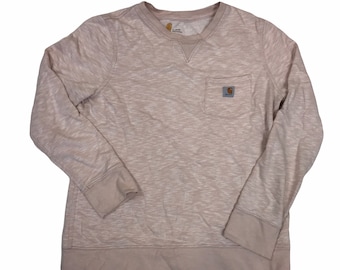 Vintage jaren 90 Carhartt gebroken wit lichtroze trui met minimaal 1 zak maat medium