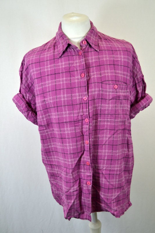 Image of Retro Vintage Cotton Check Plaid Oversized Shirt
