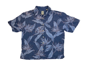 Vintage 90s Jamaica Jaxx 100% blue red hibiscus floral print Hawaiian beach shirt size large oversized fit