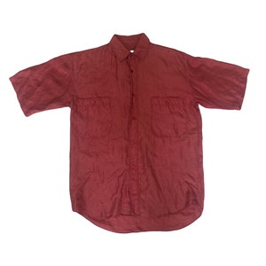 Vintage 90s burnt sienna muted light rose 100% pure silk satin oversized short sleeve shirt size small