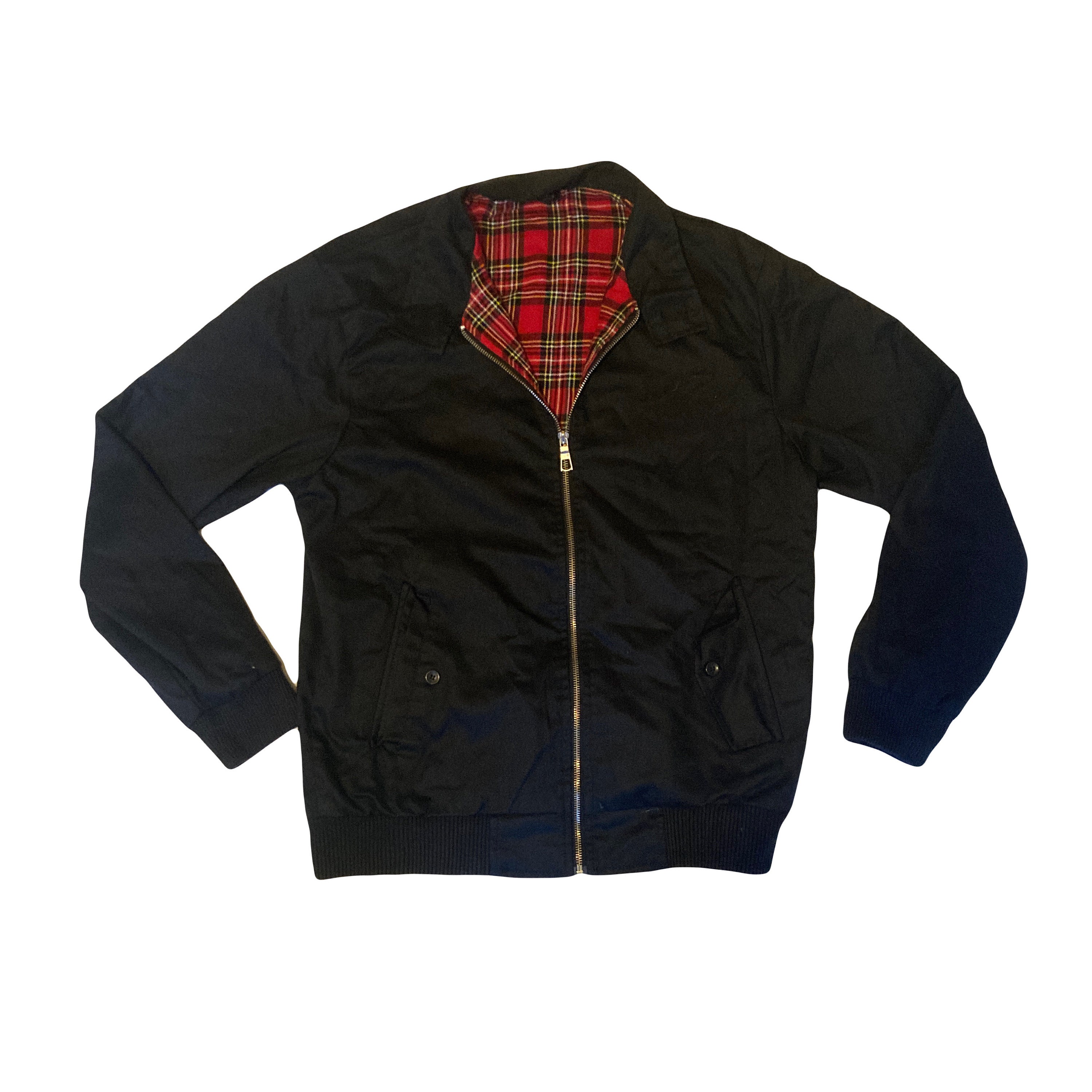 Vintage MOD soul skin punk black tartan inner British made Harrington style jacket size small