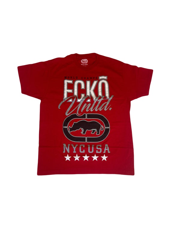 Vintage Y2K Ecko Unltd Spell Out Black Grey on Red Heavyweight T