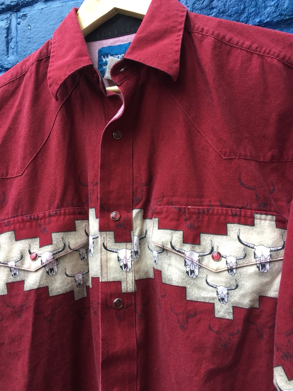 Vintage 90s Wrangler Cowboy Aztec western shirt with bulls | Etsy