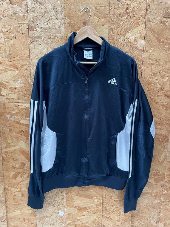 トップス 00s y2k old adidas track jacket Vintage Y2K Adidas Zip Track Top Navy Blue White Size 36/38
