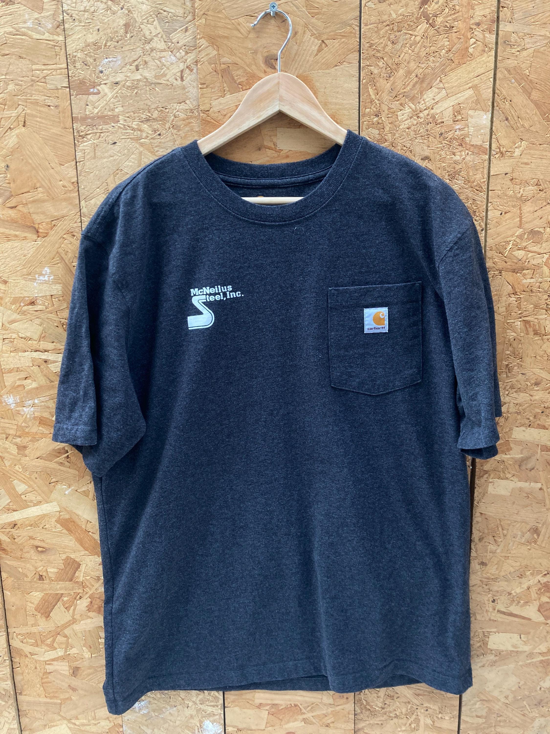 Vintage 90s Carhartt Dark Grey Steel Workers Pocket T-shirt Size