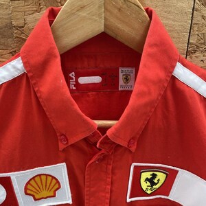 Vintage Fila Ferrari Racing Team Kurzarm Button Up Shirt Herren L Rot Bild 5