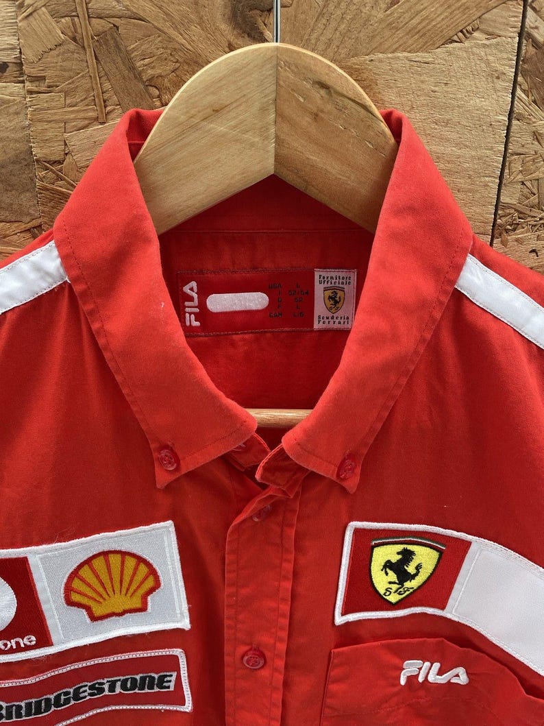Vintage Fila Ferrari Racing Team Kurzarm Button Up Shirt Herren L Rot Bild 5